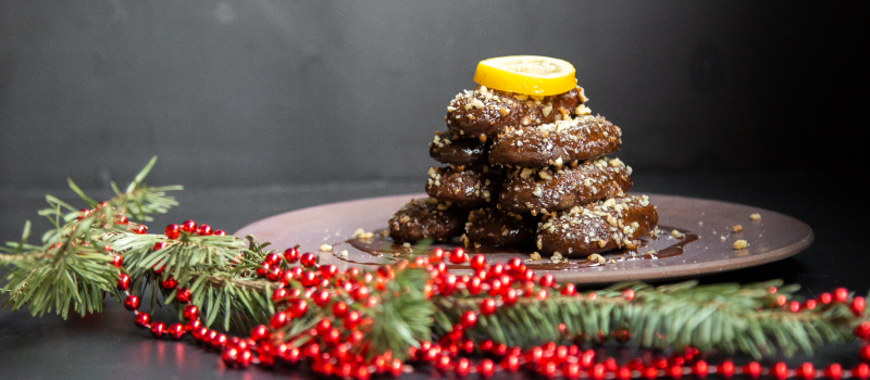 Greek Christmas honey cookies- melomakarona with ILIADA Kalamata PDO Extra Virgin Olive Oil